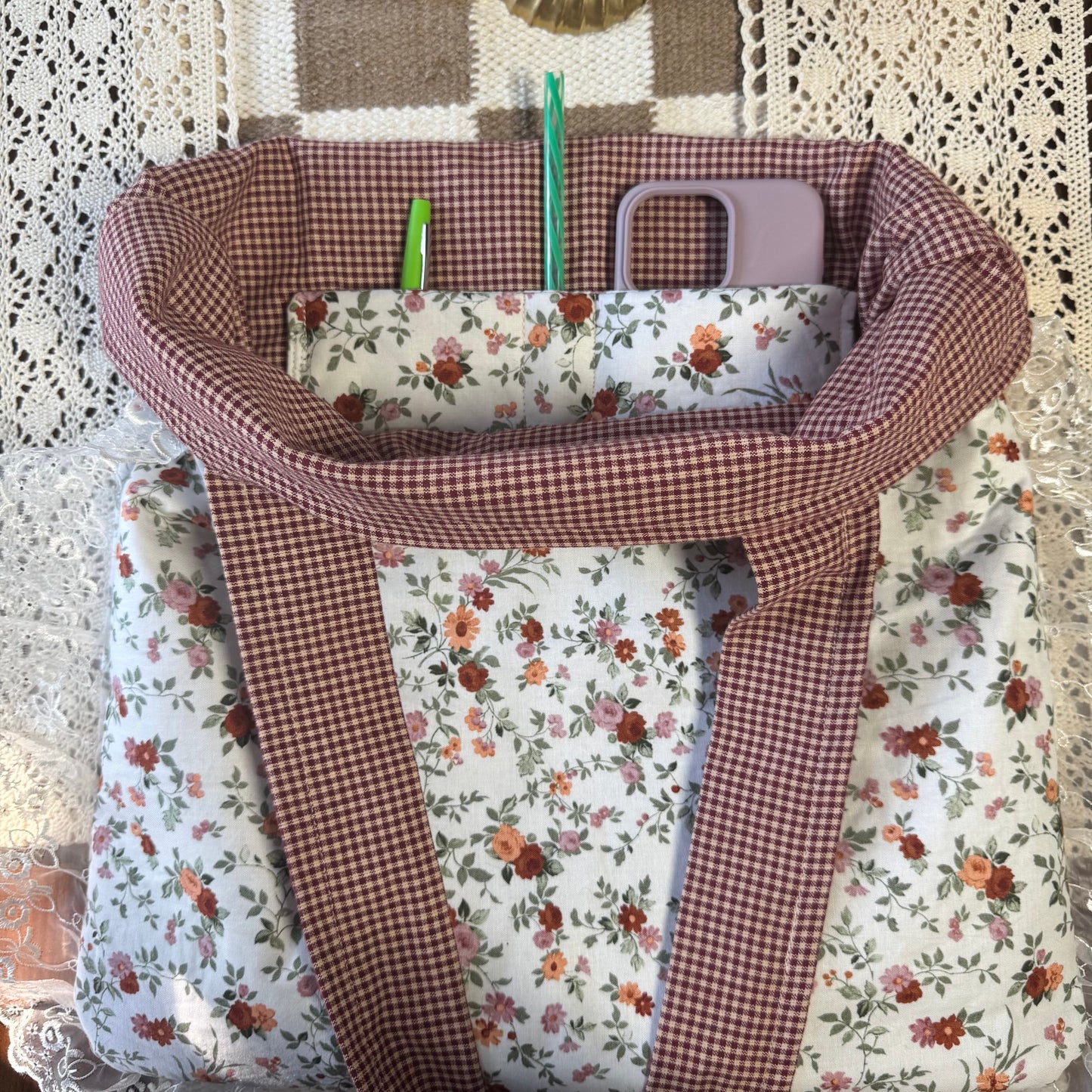 Ruffle Tote in Secret Rose Garden